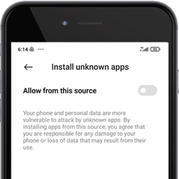 Approve the installation of the app from unknown sources